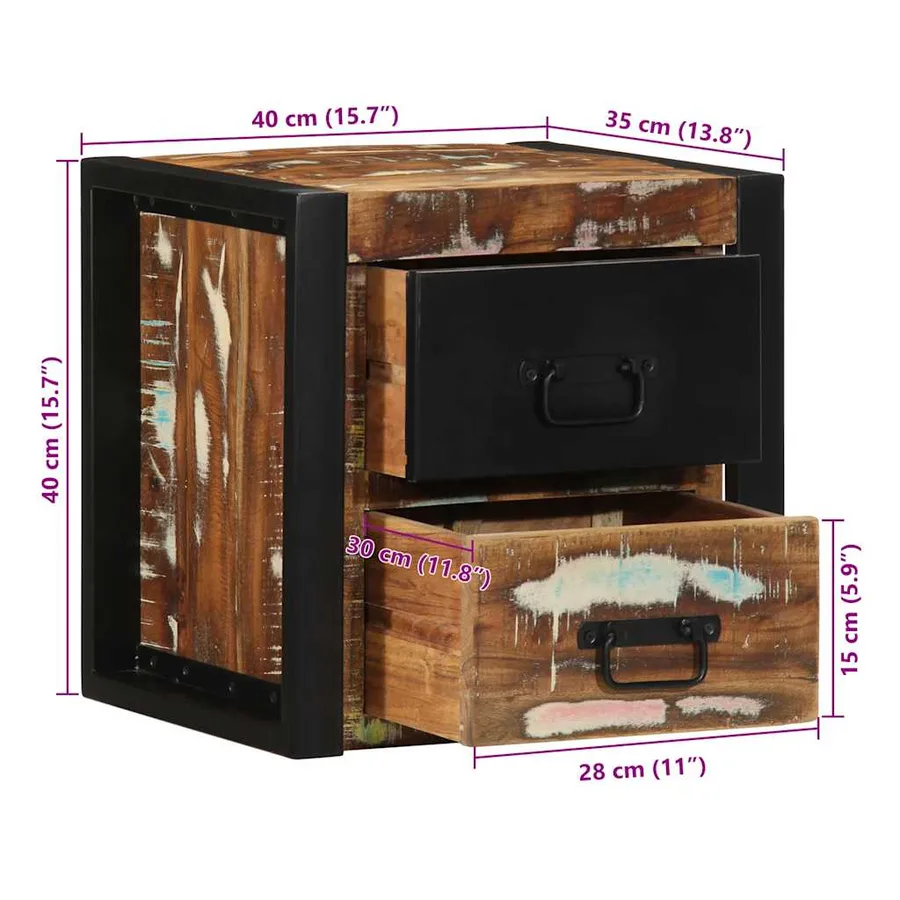 Table de chevet multicolore 40x35x40 cm bois de récupération - 14