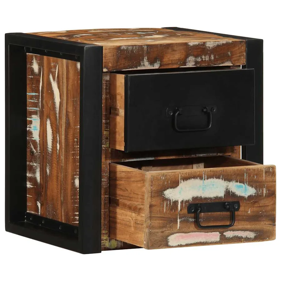 Table de chevet multicolore 40x35x40 cm bois de récupération - 2