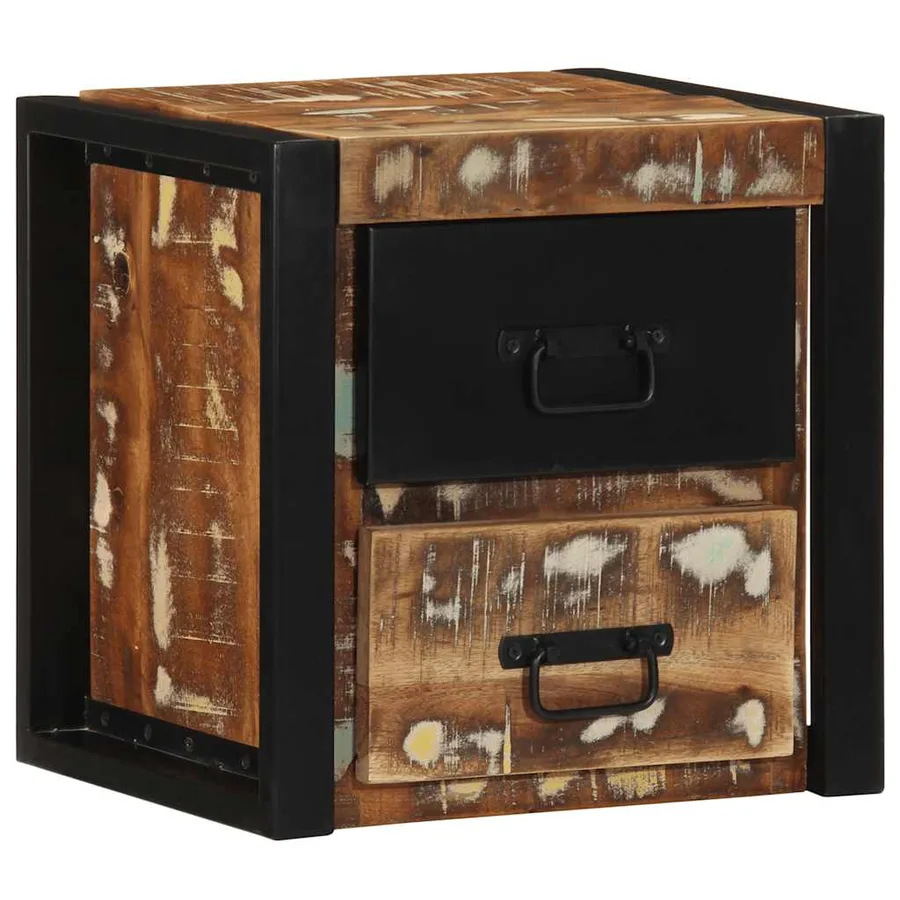 Table de chevet multicolore 40x35x40 cm bois de récupération - 3