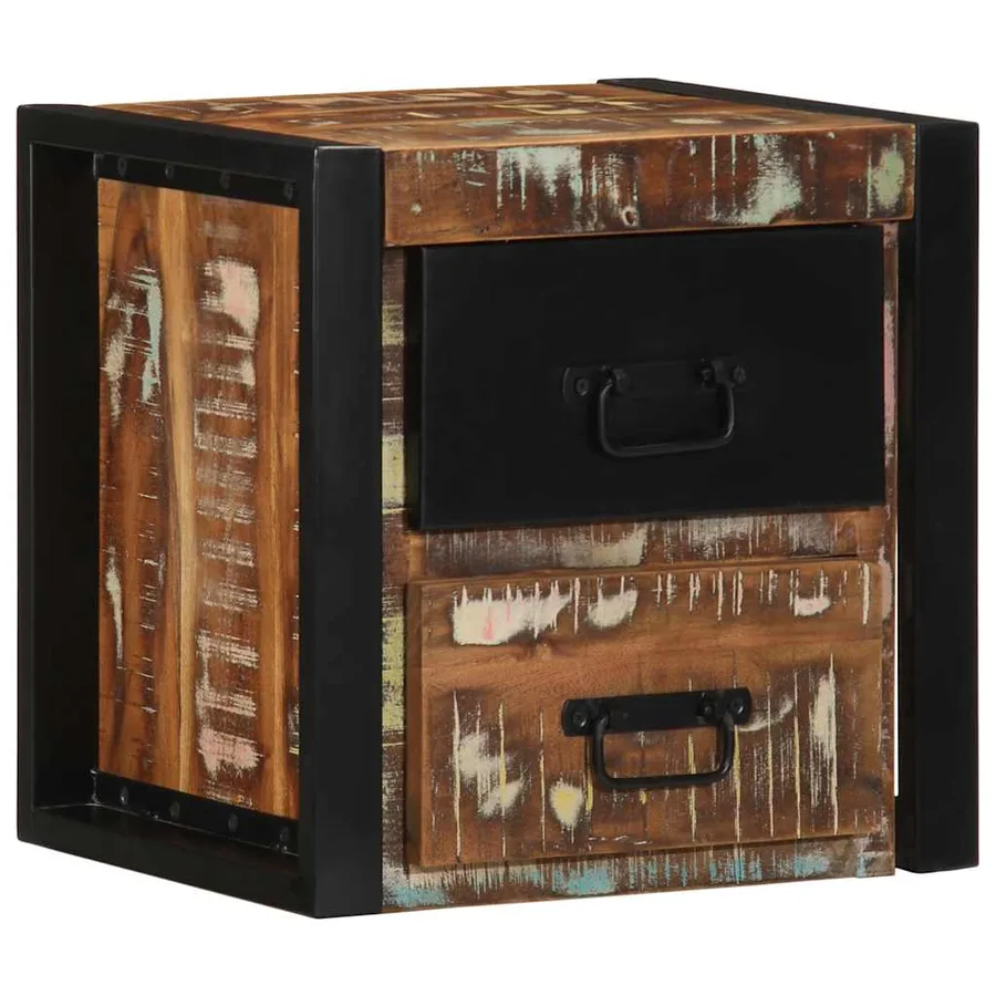 Table de chevet multicolore 40x35x40 cm bois de récupération - 4