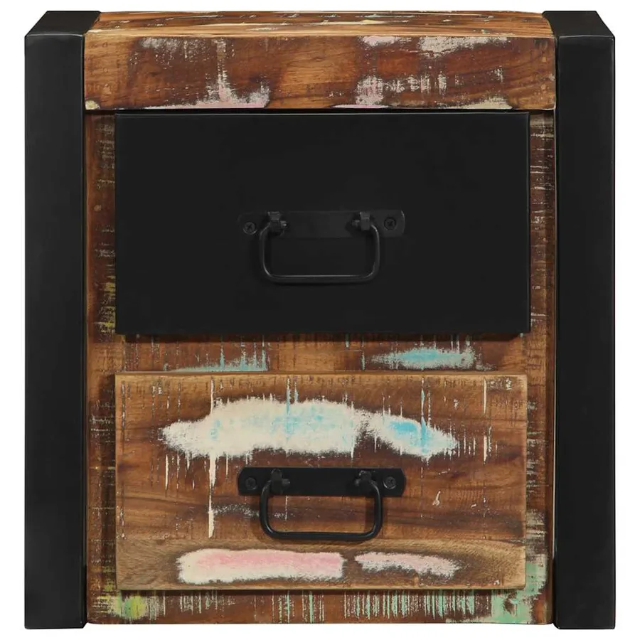 Table de chevet multicolore 40x35x40 cm bois de récupération - 5