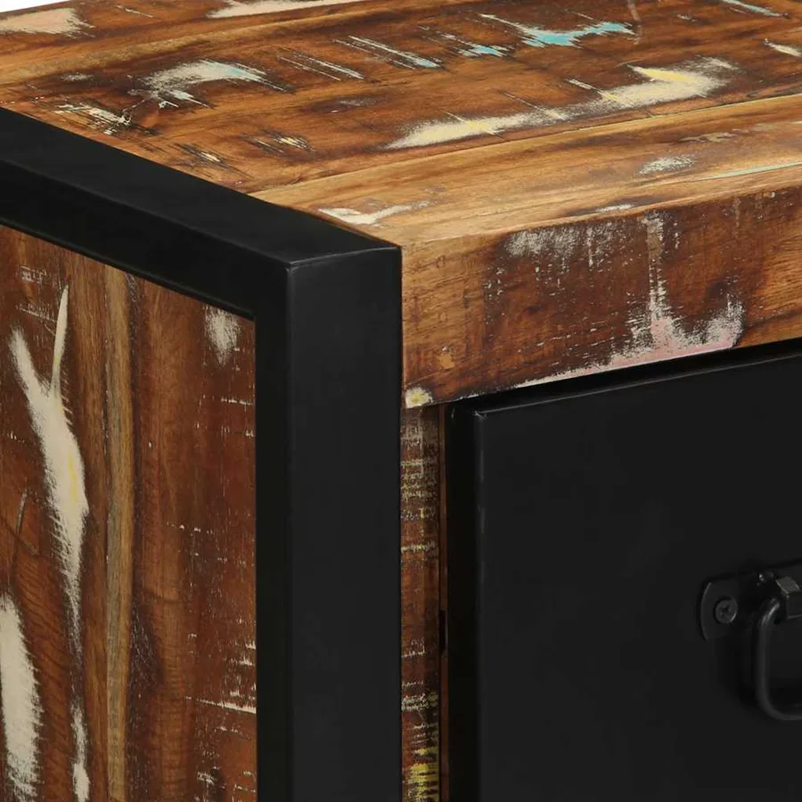 Table de chevet multicolore 40x35x40 cm bois de récupération - 8