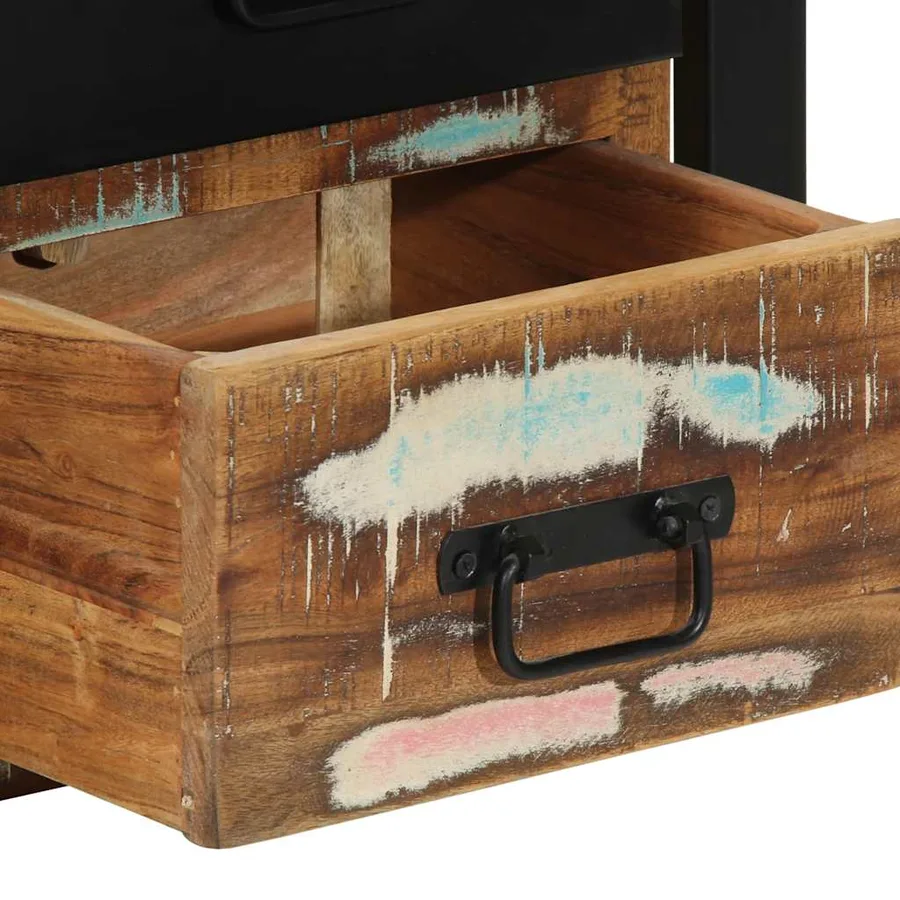 Table de chevet multicolore 40x35x40 cm bois de récupération - 9