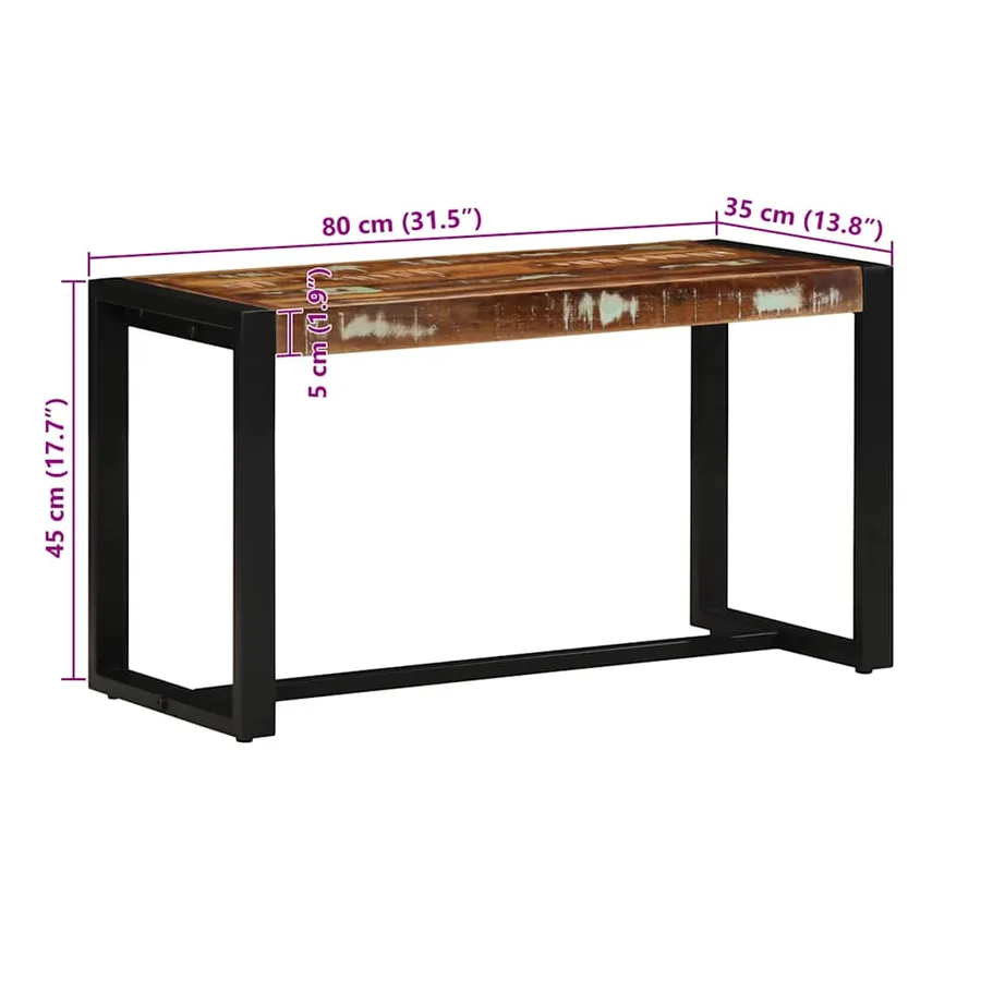 Banc multicolore 80x35x45 cm bois massif récupération - 10