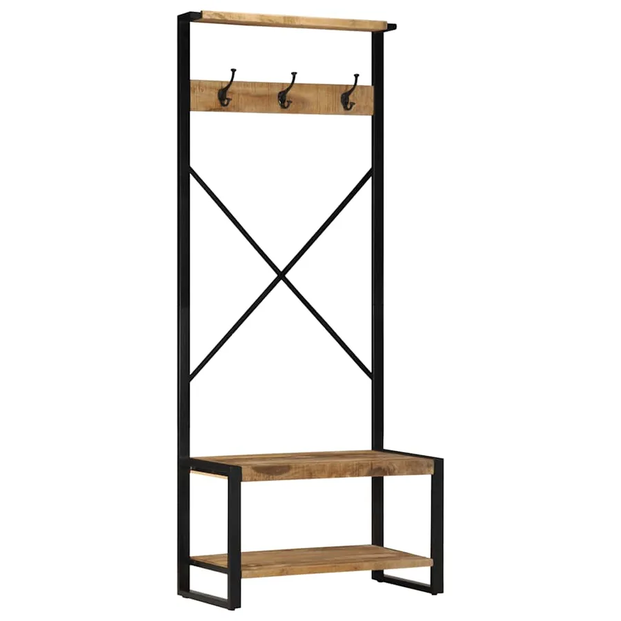Porte-vêtements 80x40x190 cm bois de manguier massif brut - 13