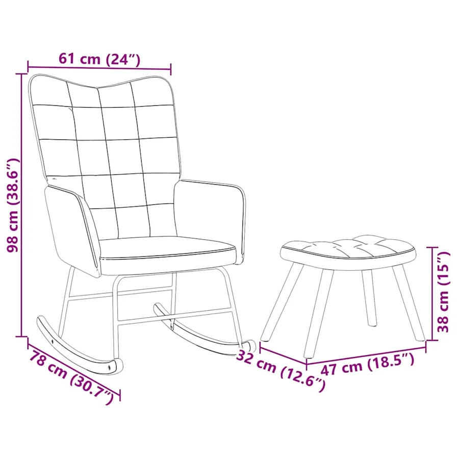 Chaise à bascule avec repose-pied vert clair velours - 11