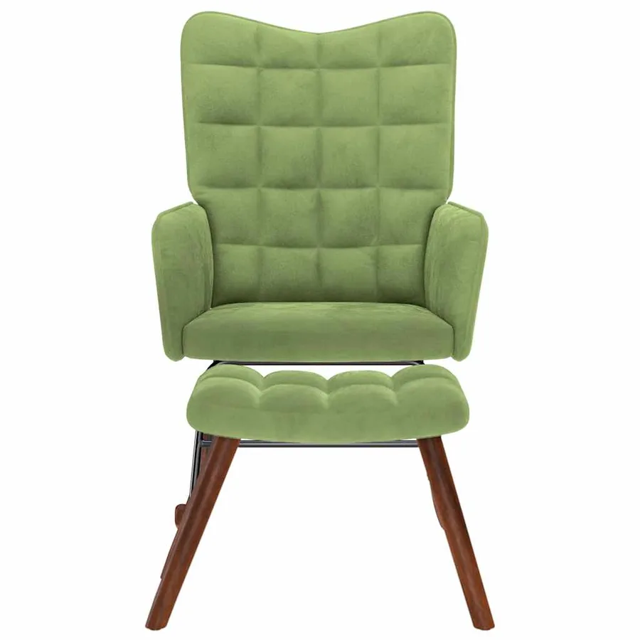 Chaise à bascule avec repose-pied vert clair velours - 3
