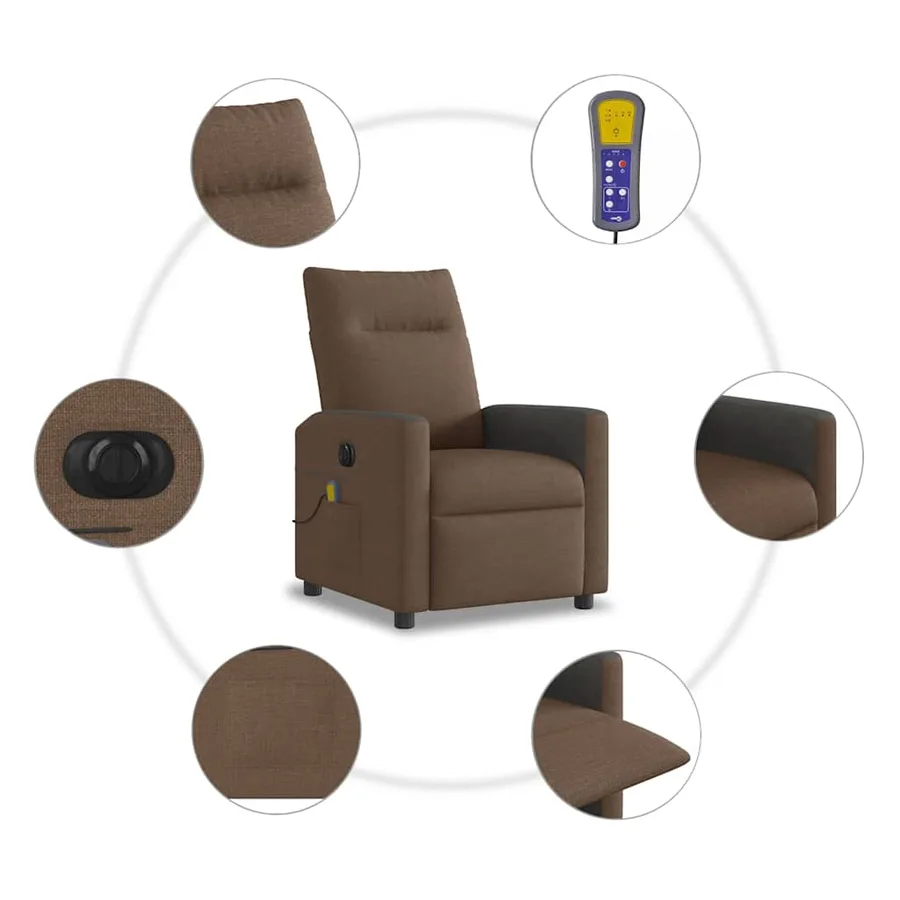 Fauteuil inclinable de massage électrique marron tissu - 10