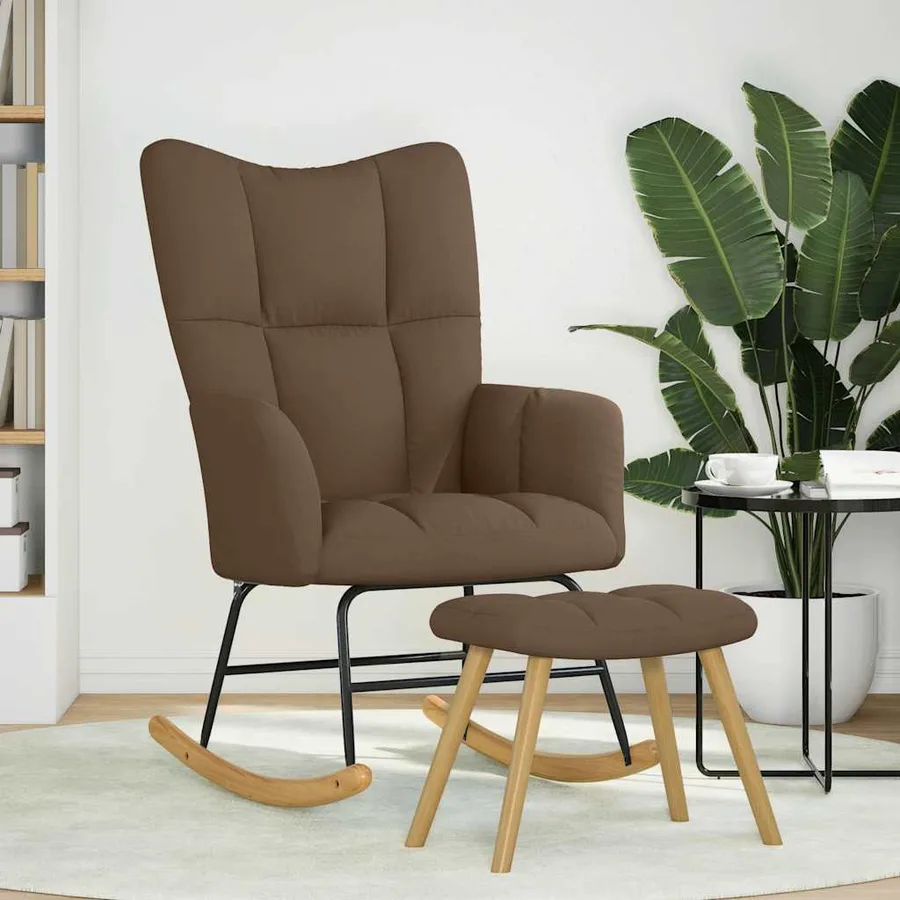 Chaise à bascule avec repose-pied Marron Tissu - 2