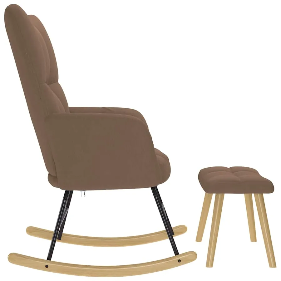 Chaise à bascule avec repose-pied Marron Tissu - 6