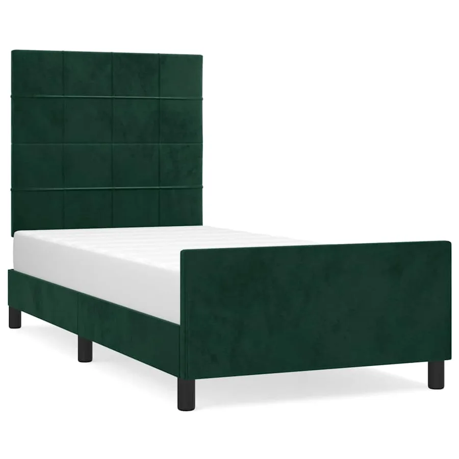Cadre de lit sans matelas vert foncé 90x190 cm velours - 2