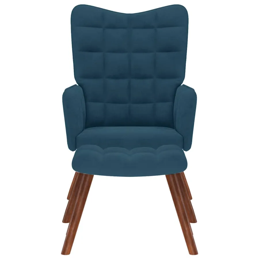 Chaise de relaxation avec tabouret Bleu Velours - 3
