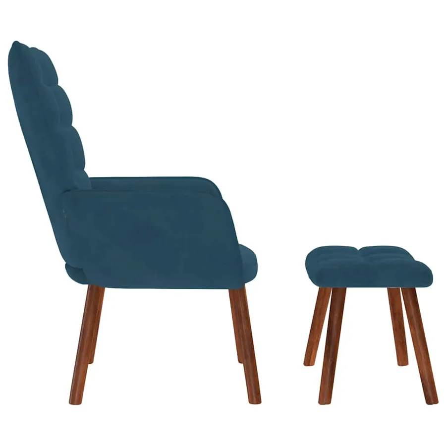 Chaise de relaxation avec tabouret Bleu Velours - 6