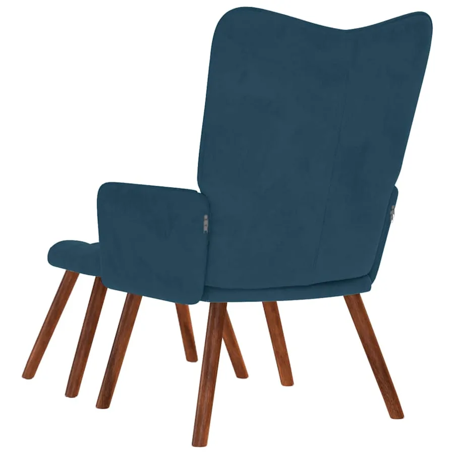 Chaise de relaxation avec tabouret Bleu Velours - 7
