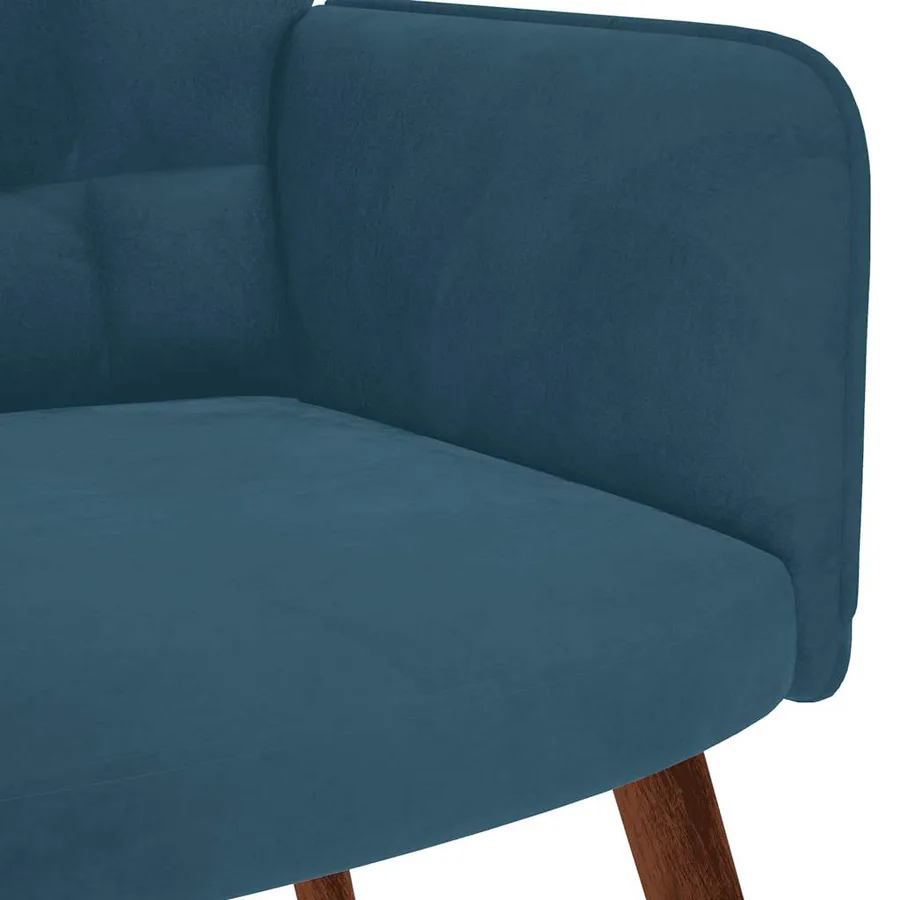 Chaise de relaxation avec tabouret Bleu Velours - 8