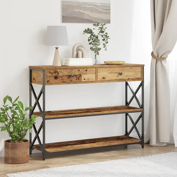 Table Console avec tiroir Bois ancien 100 x 28 x 75 cm