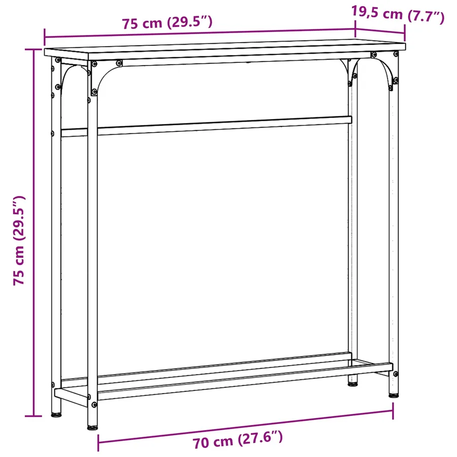 Table console Chêne artisanal 75 x 19,5 x 75 cm - 13