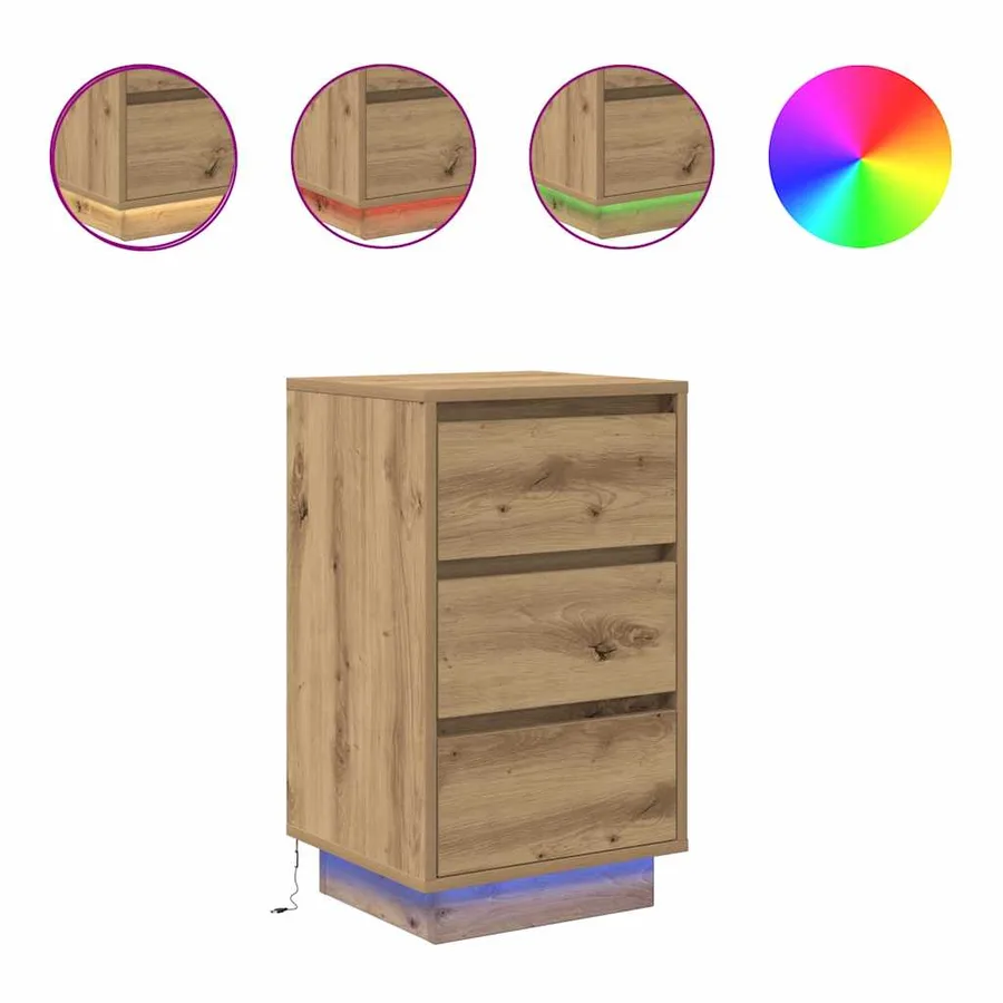 Armoire de chevet et lumières LED chêne artisanal 38x34x65 cm - 2