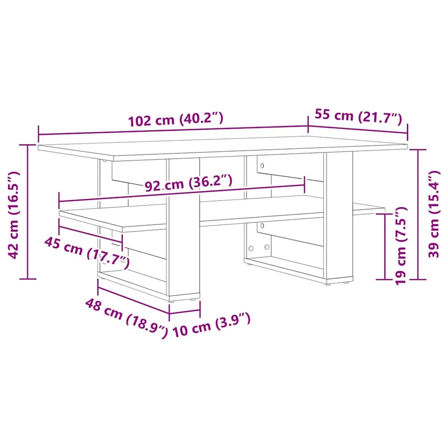Table basse Chêne noir 102 x 55 x 42 cm Bois d'ingénierie - 8