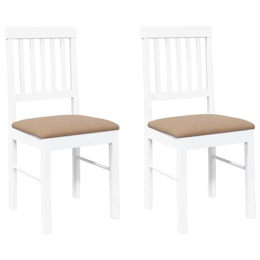 Chaises à manger coussins 2 pcs blanc bois massif caoutchouc - 2
