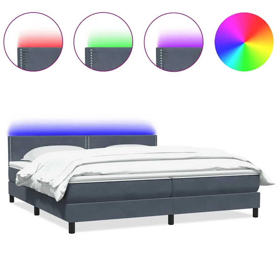 Sommier à lattes de lit et matelas et LED gris foncé 180x220cm velours - 2