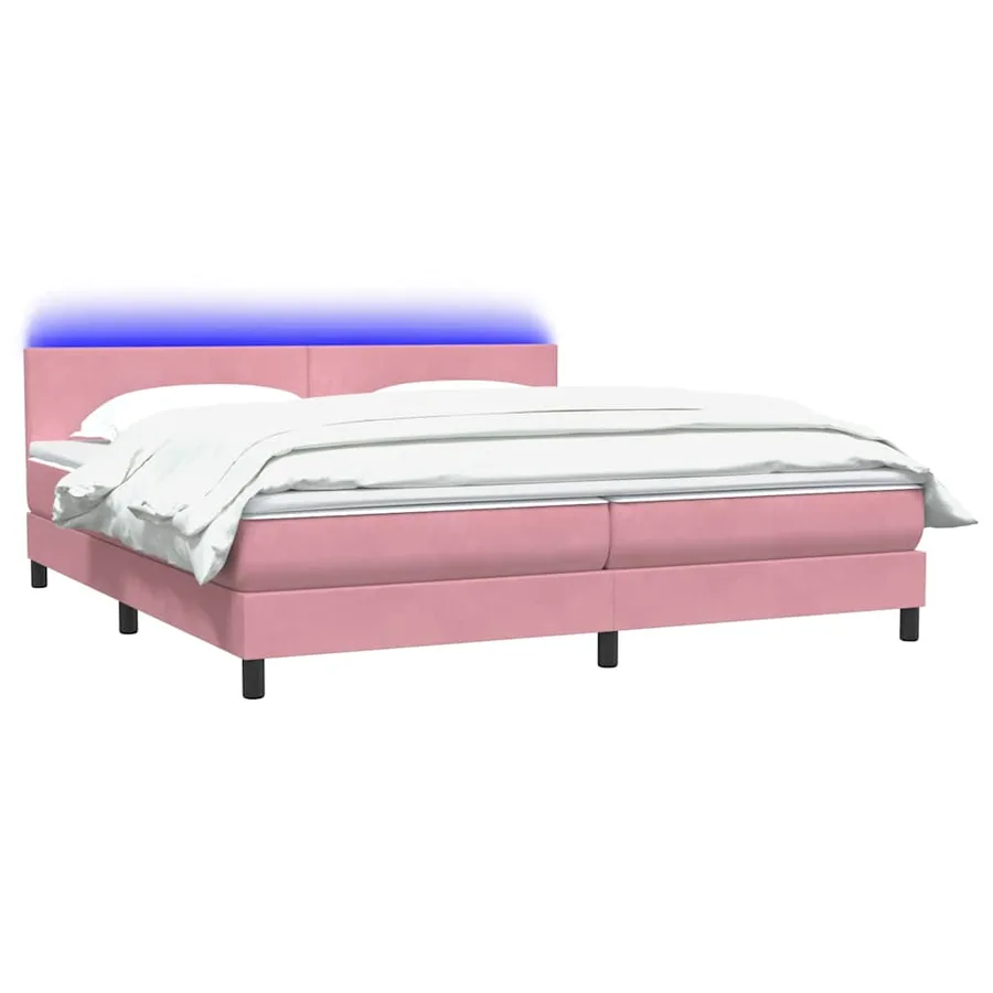 Sommier à lattes de lit avec matelas et LED rose 180x220 cm velours - 3