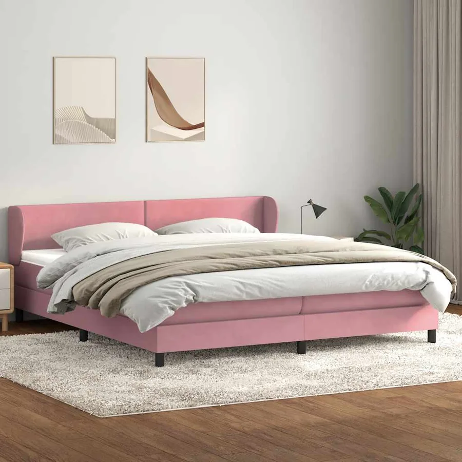 Sommier à lattes de lit avec matelas rose 180x220 cm velours - 3