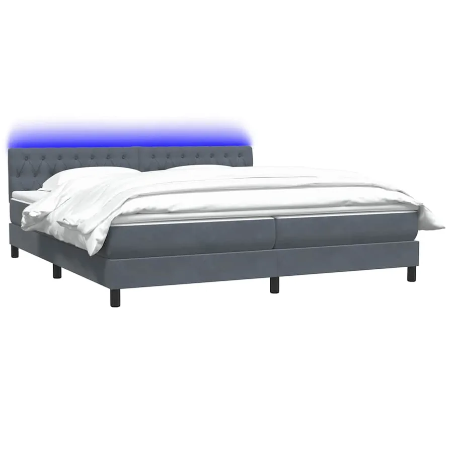 Sommier à lattes de lit et matelas et LED gris foncé 200x220cm velours - 3