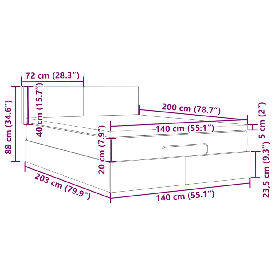 Cadre de lit ottoman avec matelas rose 140x200 cm velours - 15