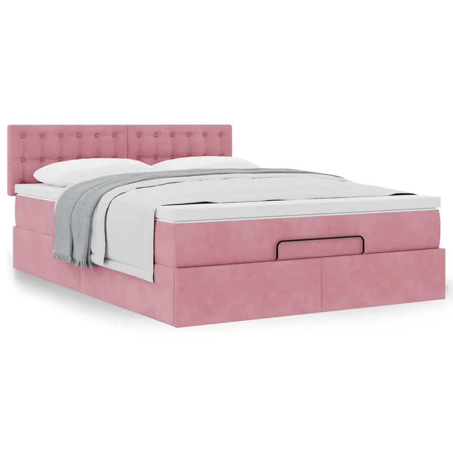 Cadre de lit ottoman avec matelas rose 140x200 cm velours - 4