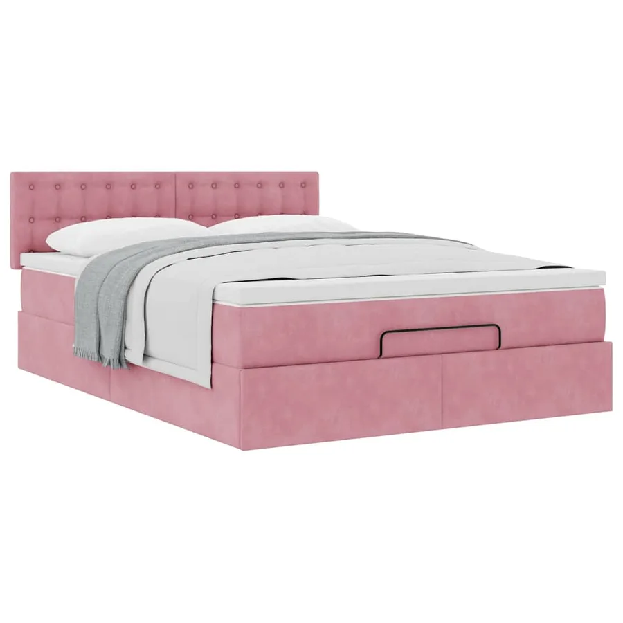 Cadre de lit ottoman avec matelas rose 140x200 cm velours - 5