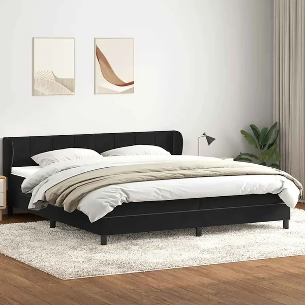 Sommier à lattes de lit avec matelas noir 200x220 cm velours