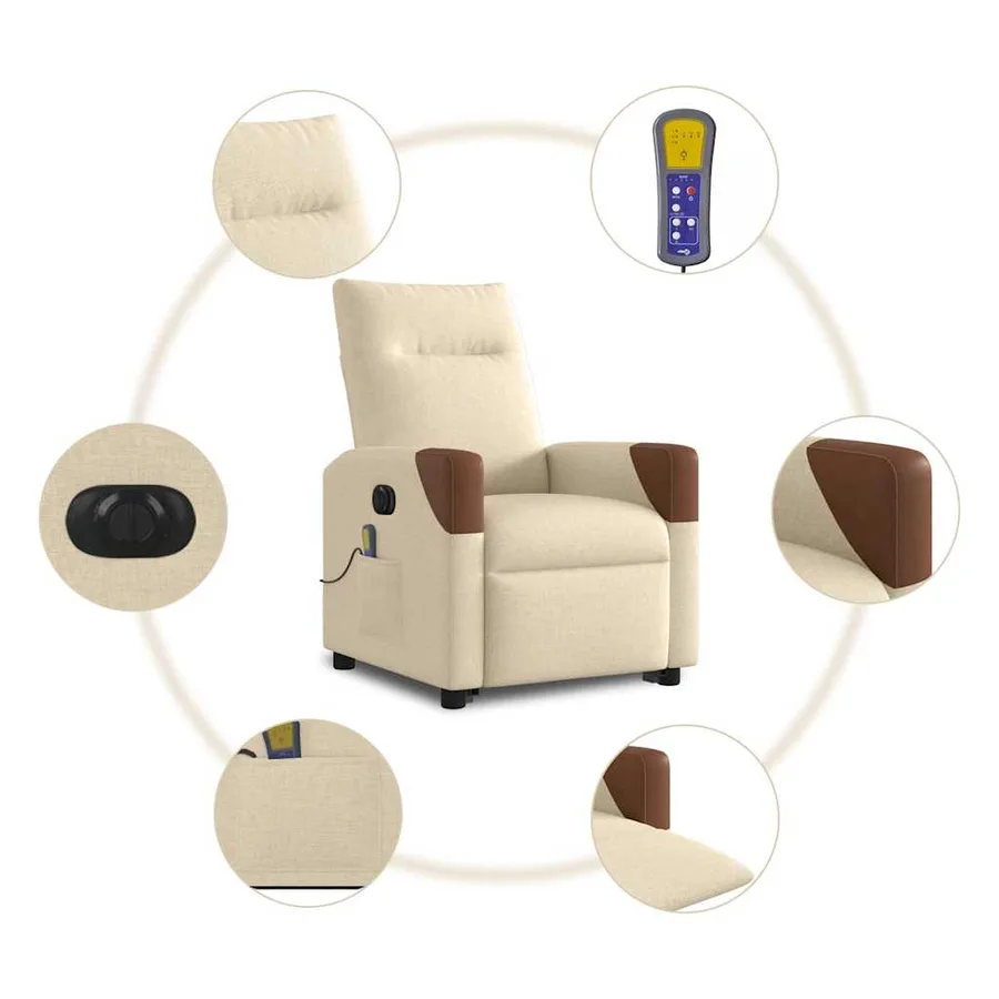Fauteuil inclinable de massage électrique Crème Tissu - 11