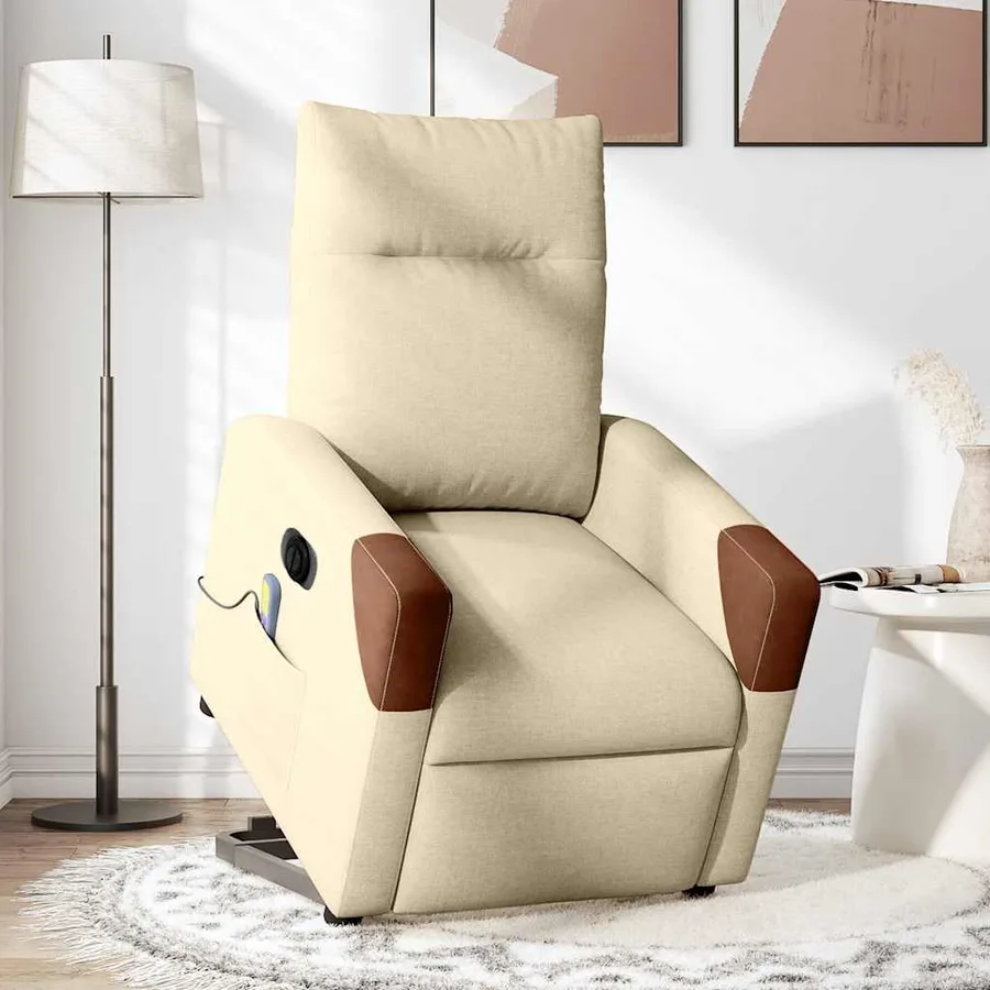 Fauteuil inclinable de massage électrique Crème Tissu - 2