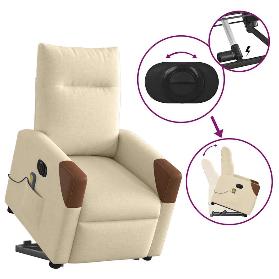 Fauteuil inclinable de massage électrique Crème Tissu - 8