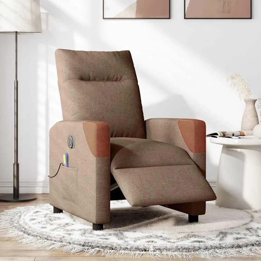 Fauteuil inclinable de massage électrique marron tissu - 2