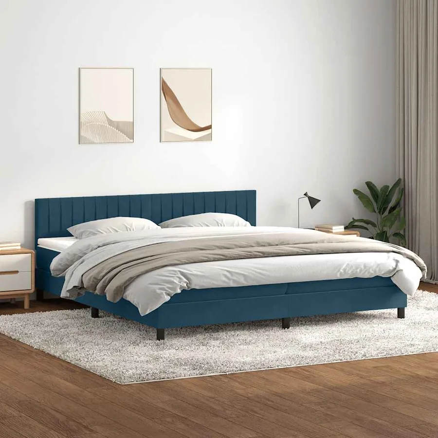 Sommier à lattes de lit et matelas bleu foncé 180x220cm velours - 3