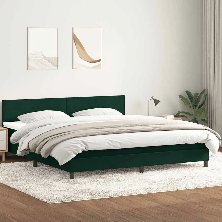 Sommier à lattes de lit et matelas vert foncé 200x220cm velours - 3