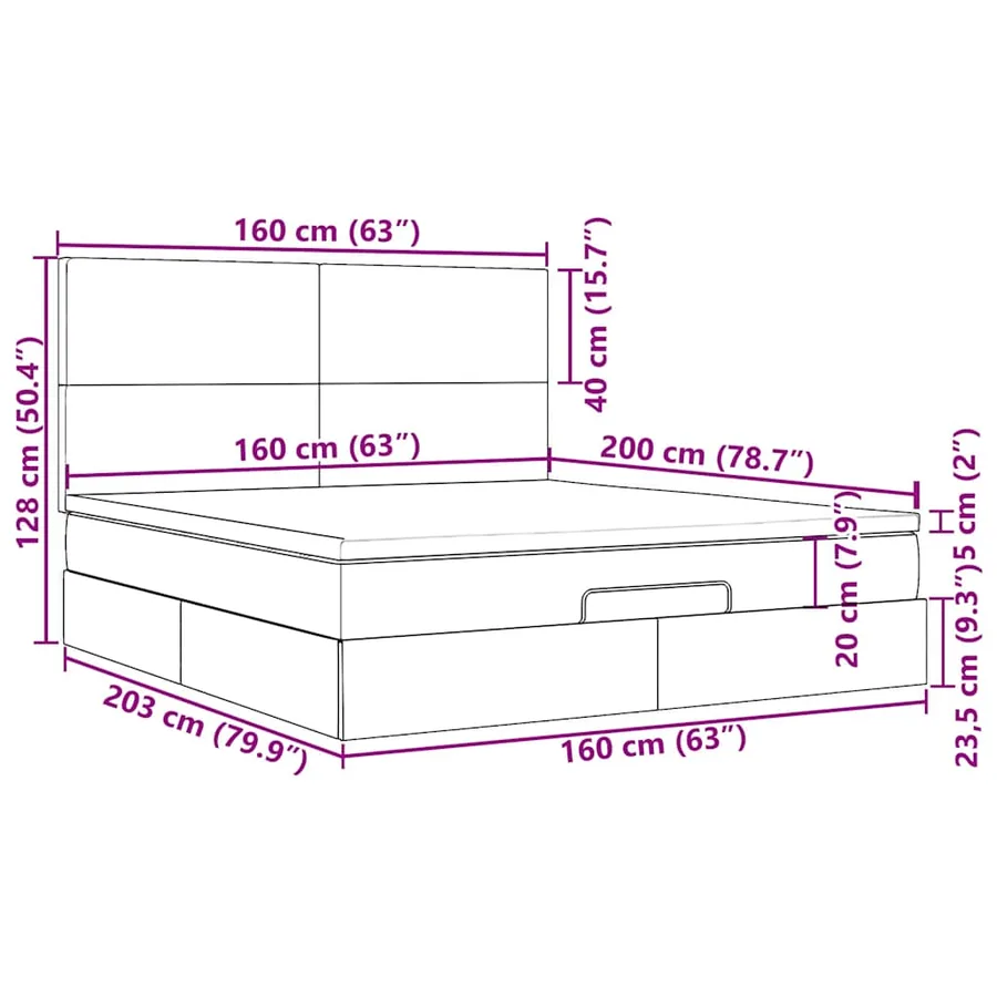 Cadre de lit ottoman avec matelas rose 160x200 cm velours - 18