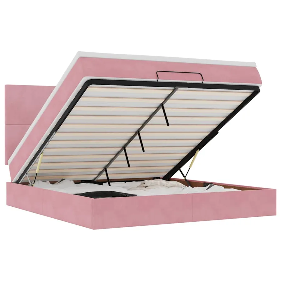 Cadre de lit ottoman avec matelas rose 160x200 cm velours - 2