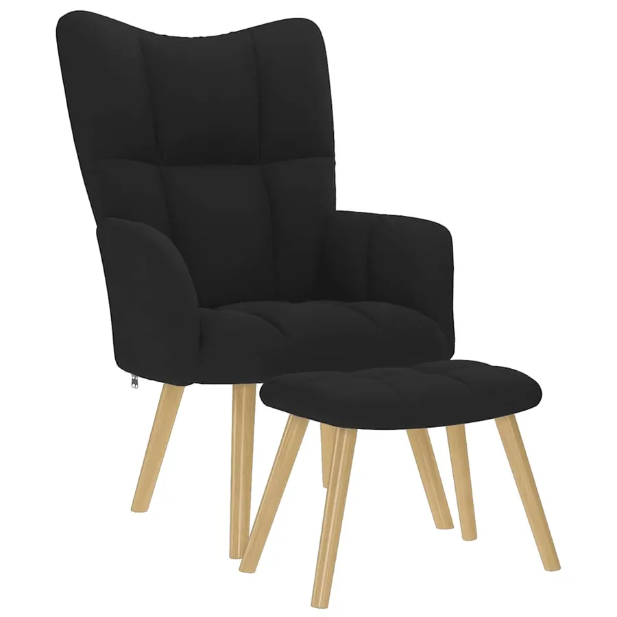 Chaise de relaxation avec repose-pied Noir Tissu