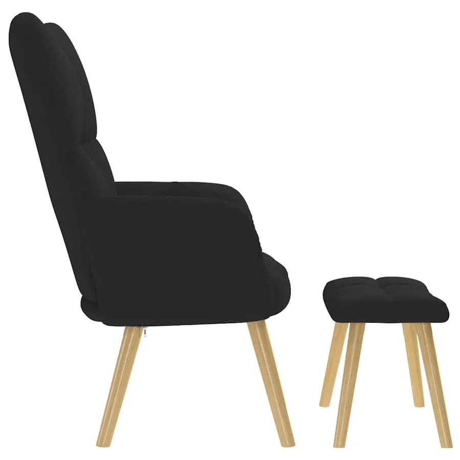 Chaise de relaxation avec repose-pied Noir Tissu - 6