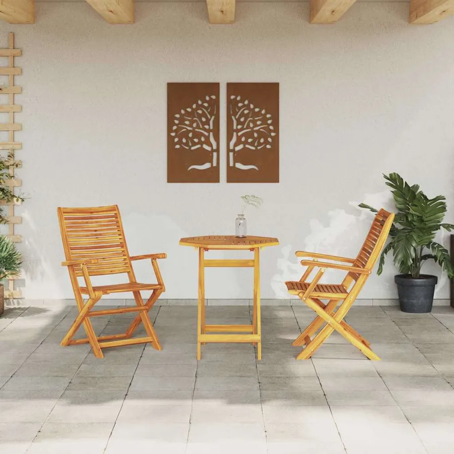 Ensemble bistro pliant 3 pcs Marron Bois d'Acacia Massif - 4