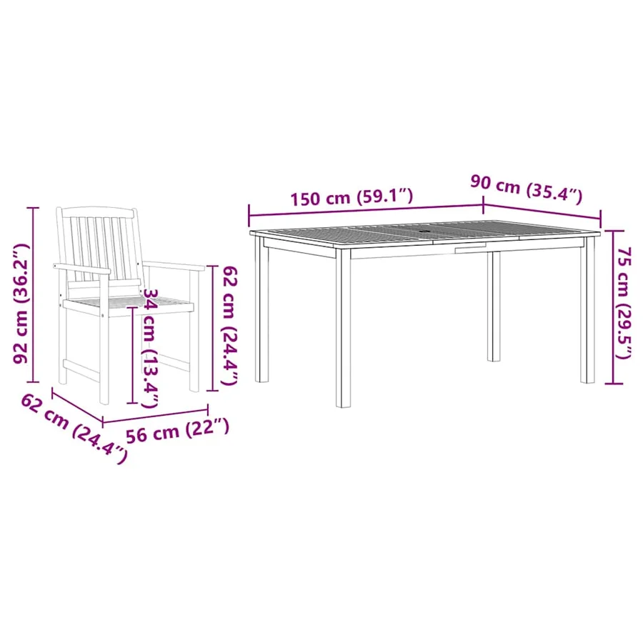 Ensemble de salle à manger pour jardin 5 pcs Marron - 12