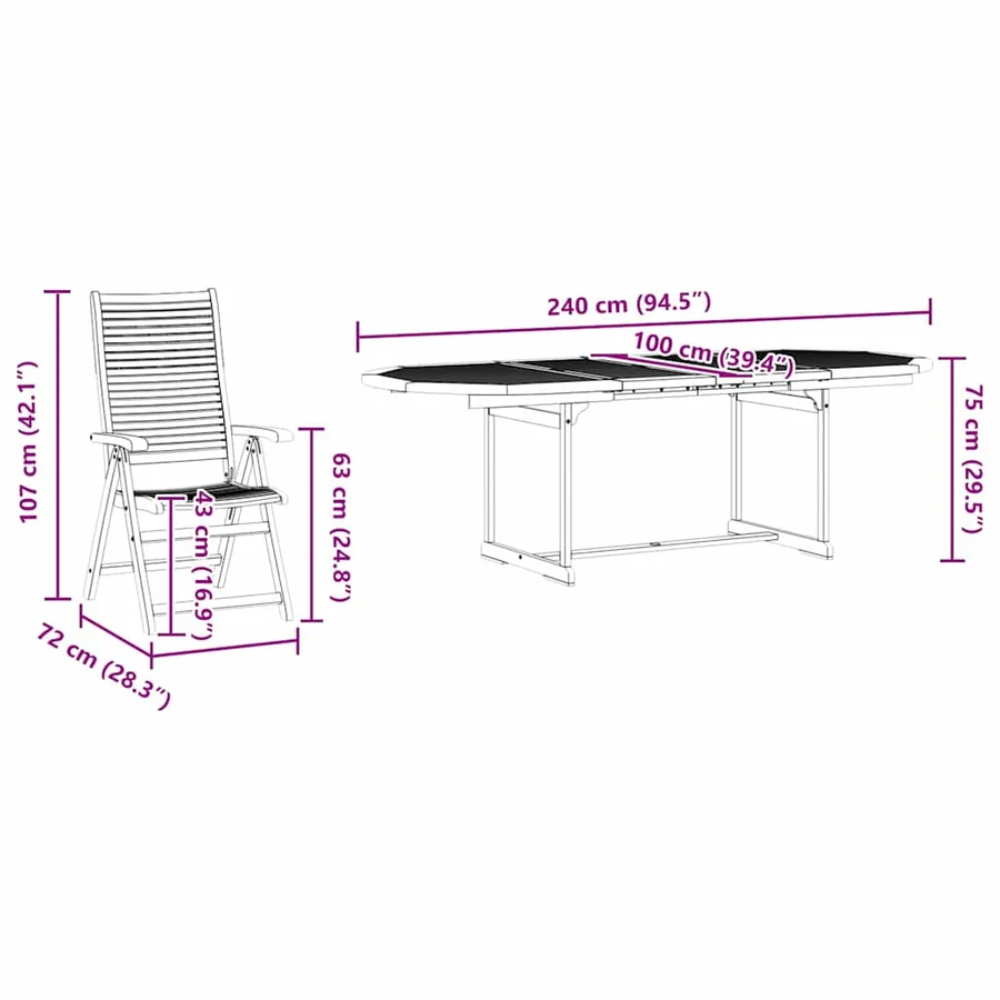 Ensemble de salle à manger pour jardin 7 pcs Marron - 14
