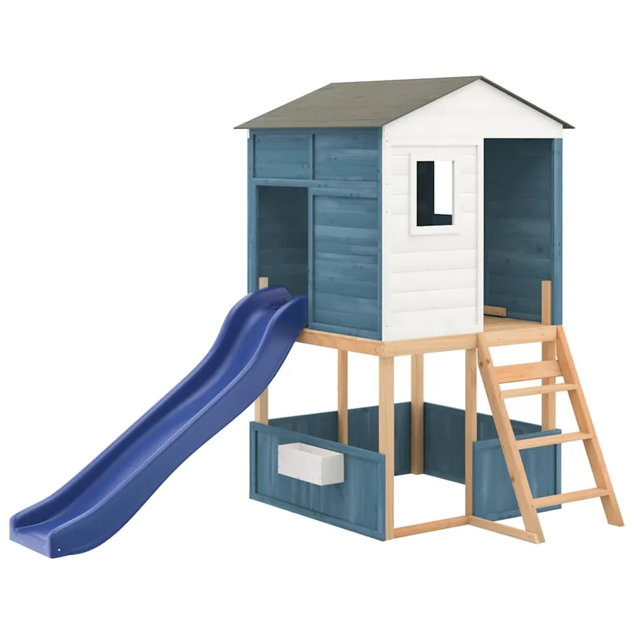 Aire de jeux d'extérieur blanc et bleu bois massif de sapin - 2