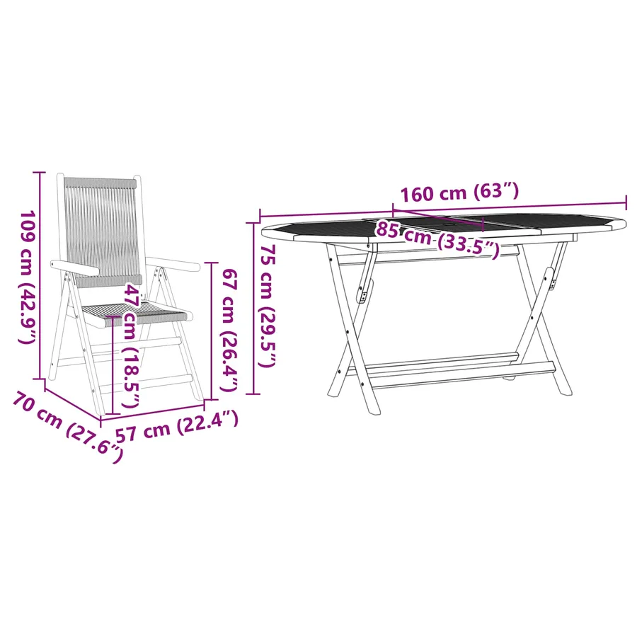 Ensemble de salle à manger pour jardin 5 pcs Noir - 8