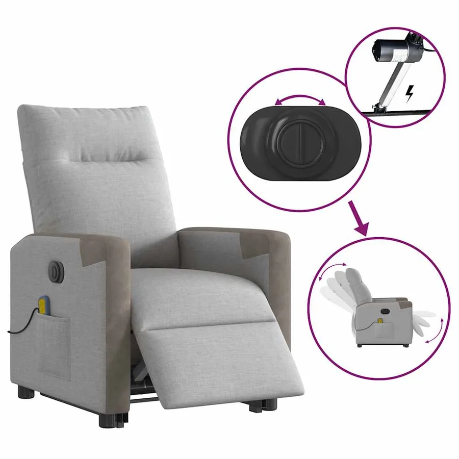 Fauteuil inclinable de massage électrique gris nuage tissu - 10