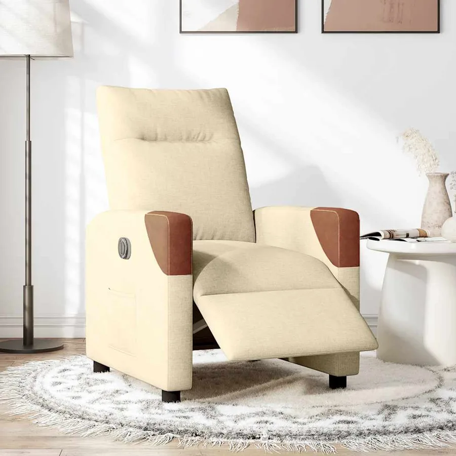 Fauteuil inclinable électrique Crème Tissu - 2