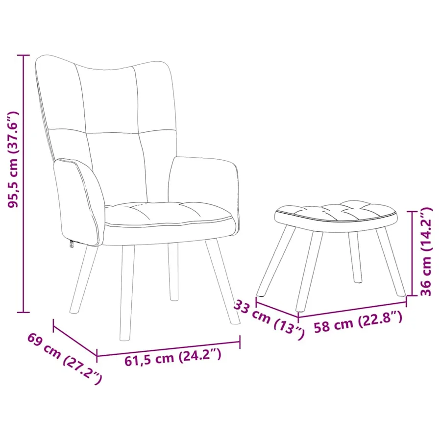 Chaise de relaxation avec repose-pieds gris nuage tissu - 11